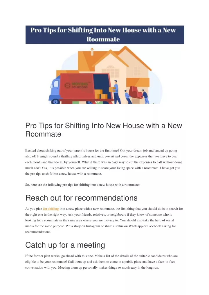 PPT Pro Tips for Shifting Into New House with a New Roommate