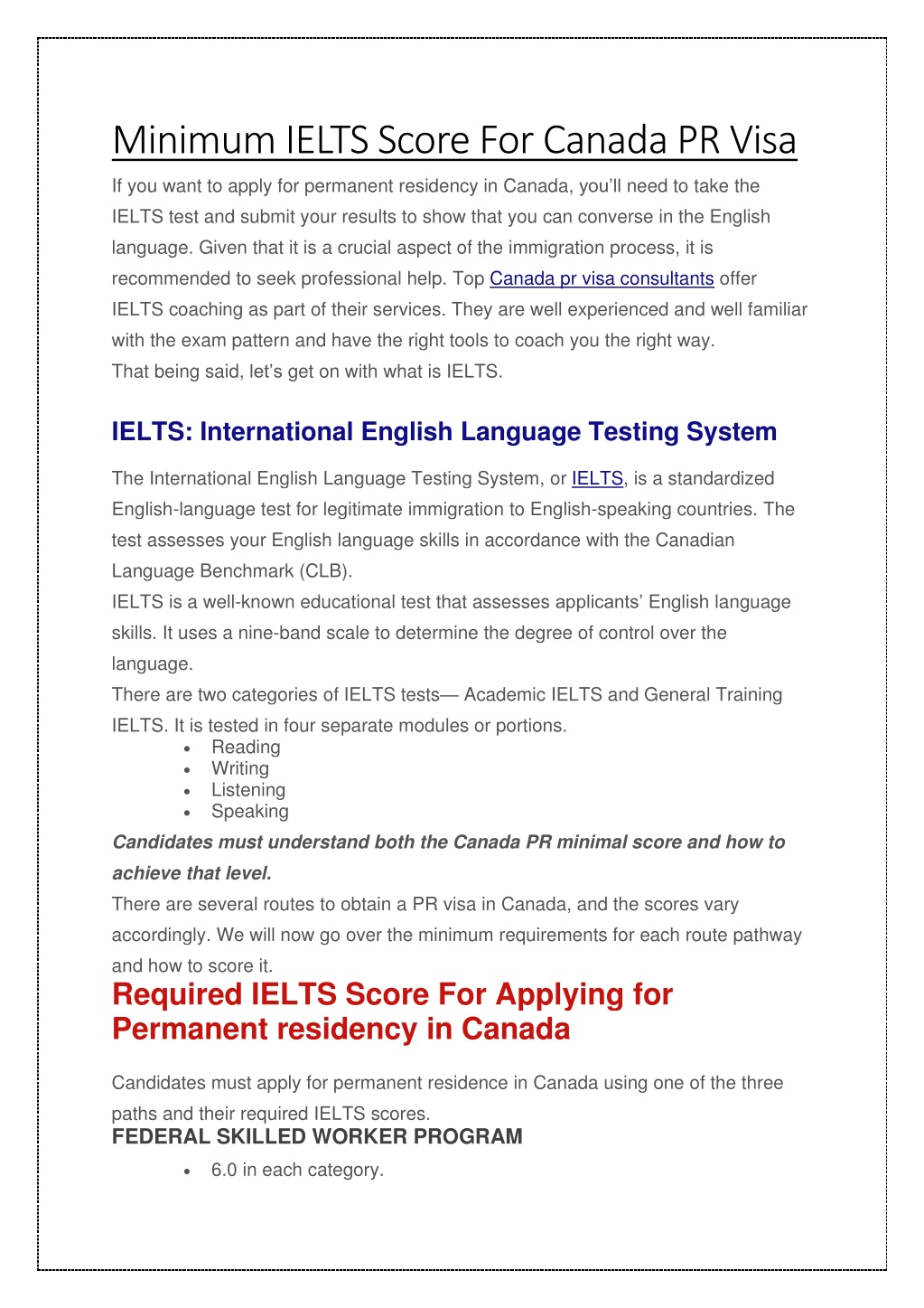 PPT Minimum IELTS Score For Canada PR Visa PowerPoint Presentation, free download ID11497491