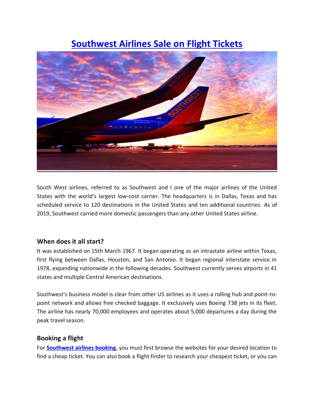 Ppt Southwest Airlines Flight Tickets And Sales Powerpoint