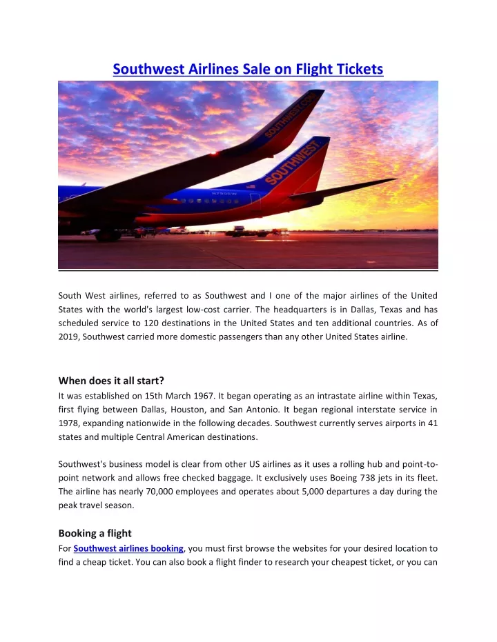 PPT Southwest Airlines Flight Tickets and Sales PowerPoint