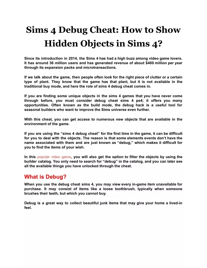 PPT Sims 4 Debug Cheat How To Show Hidden Objects In Sims 4 