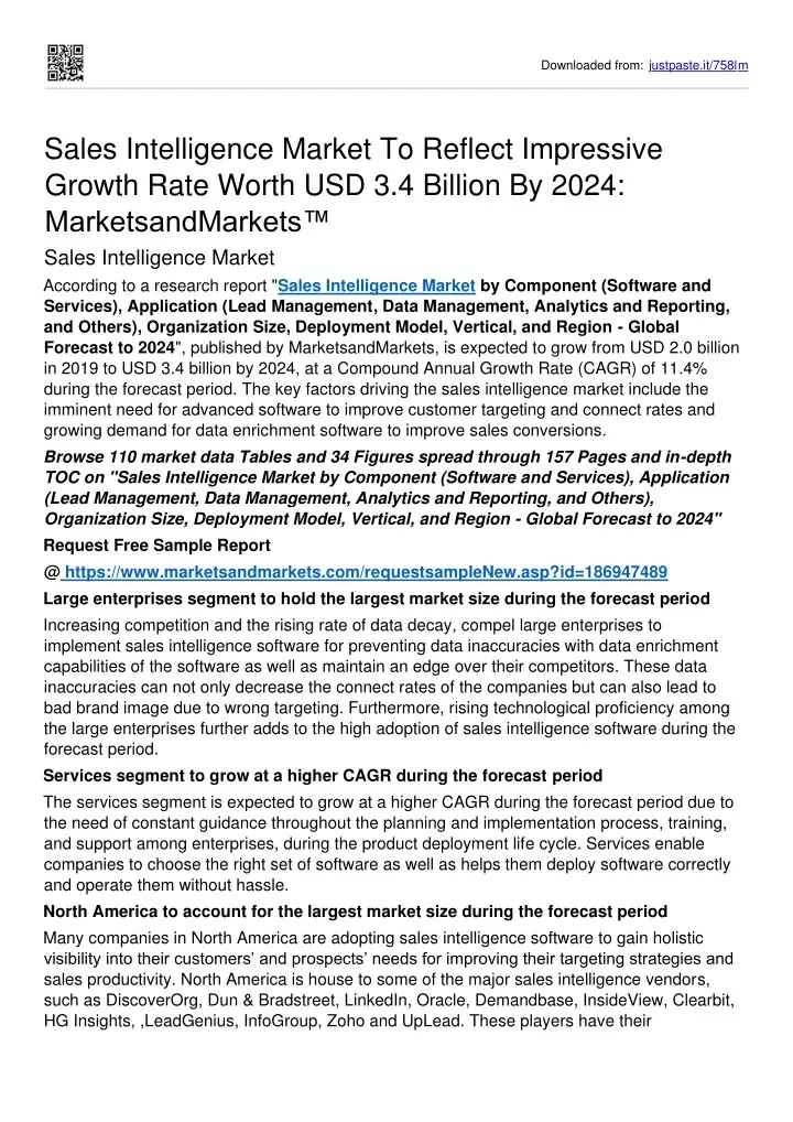 PPT Sales Intelligence Market Surge Valuation Of USD 3.4 billion By