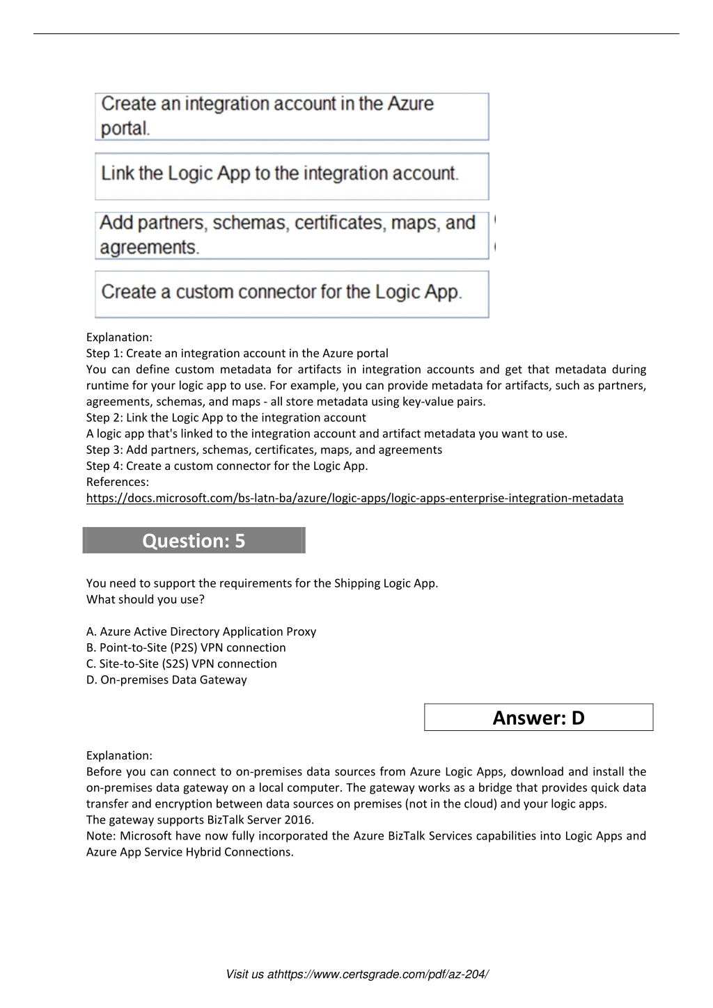 AZ-204 Certification Test Answers