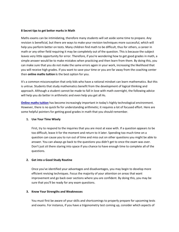 PPT - 8 Secret Tips To Get Better Marks in Math PowerPoint Presentation ...