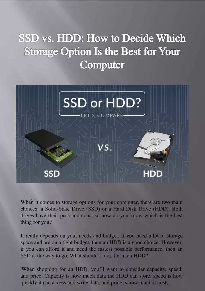 Ppt Ssd Vs Hdd How To Decide Which Storage Option Is The Best For Your Computer Powerpoint 1457