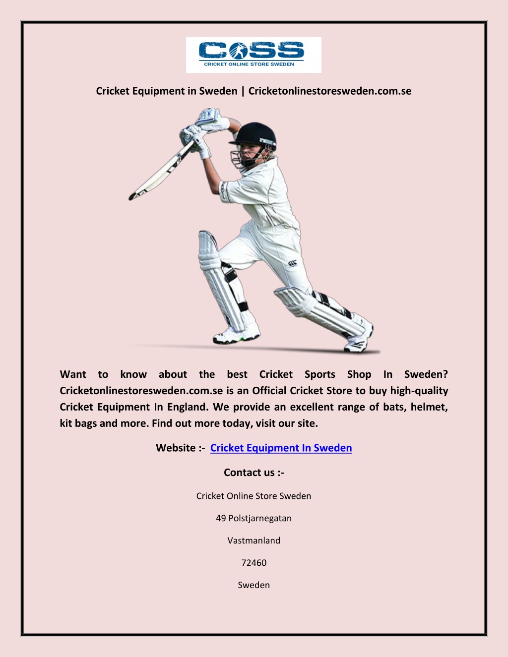 PPT - Cricket Equipment in Sweden Cricketonlinestoresweden.se PowerPoint Presentation