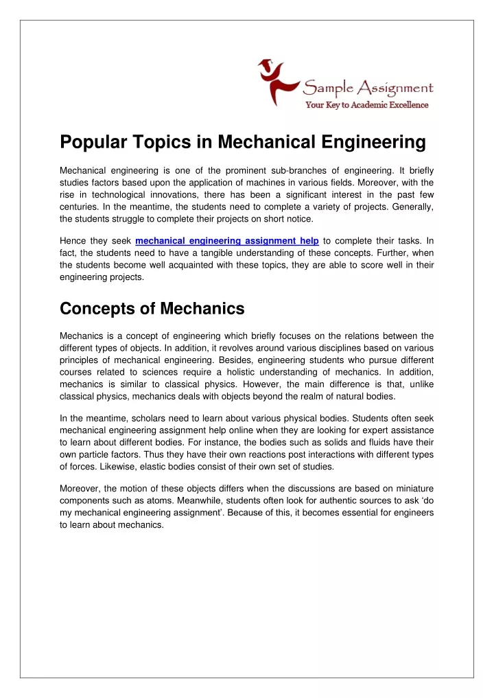 research topics about mechanical engineering