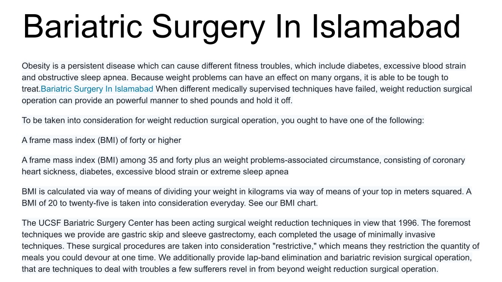 Ppt Bariatric Surgery In Islamabad Powerpoint Presentation Free