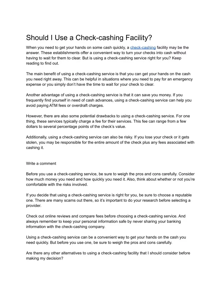 PPT Should I Use a Checkcashing Facility PowerPoint Presentation