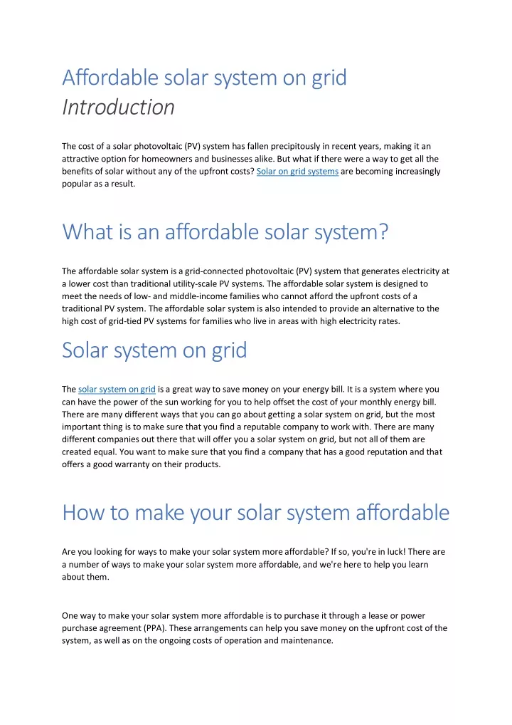 PPT Affordable solar system on grid PowerPoint Presentation, free