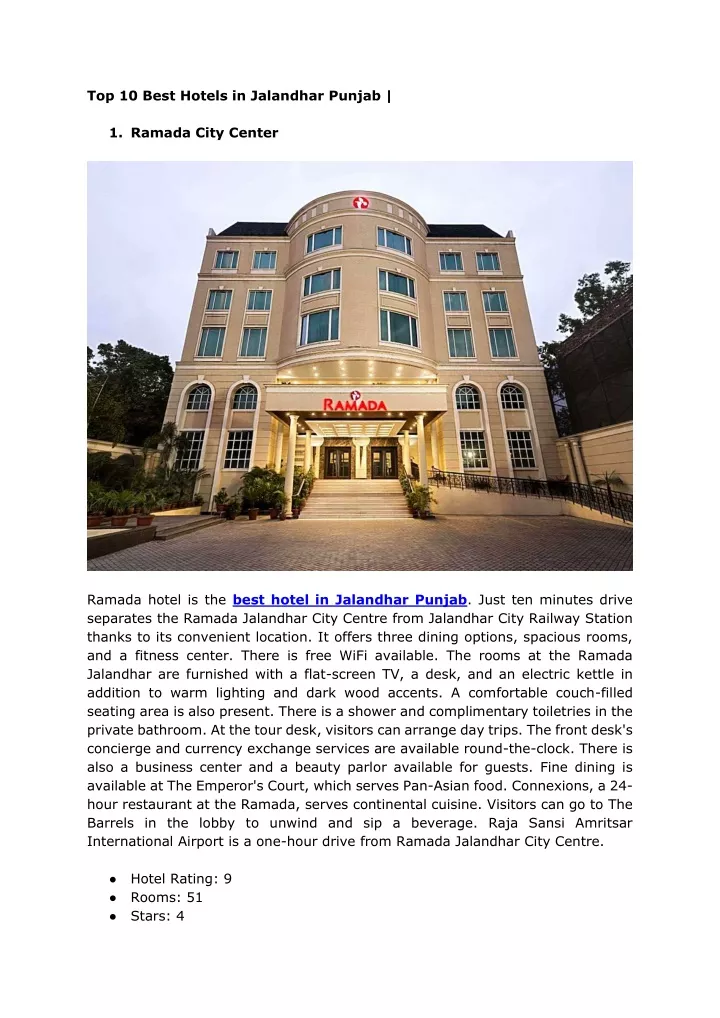 PPT - Top 10 Best Hotels in Jalandhar Punjab _ Ramada City Center ...