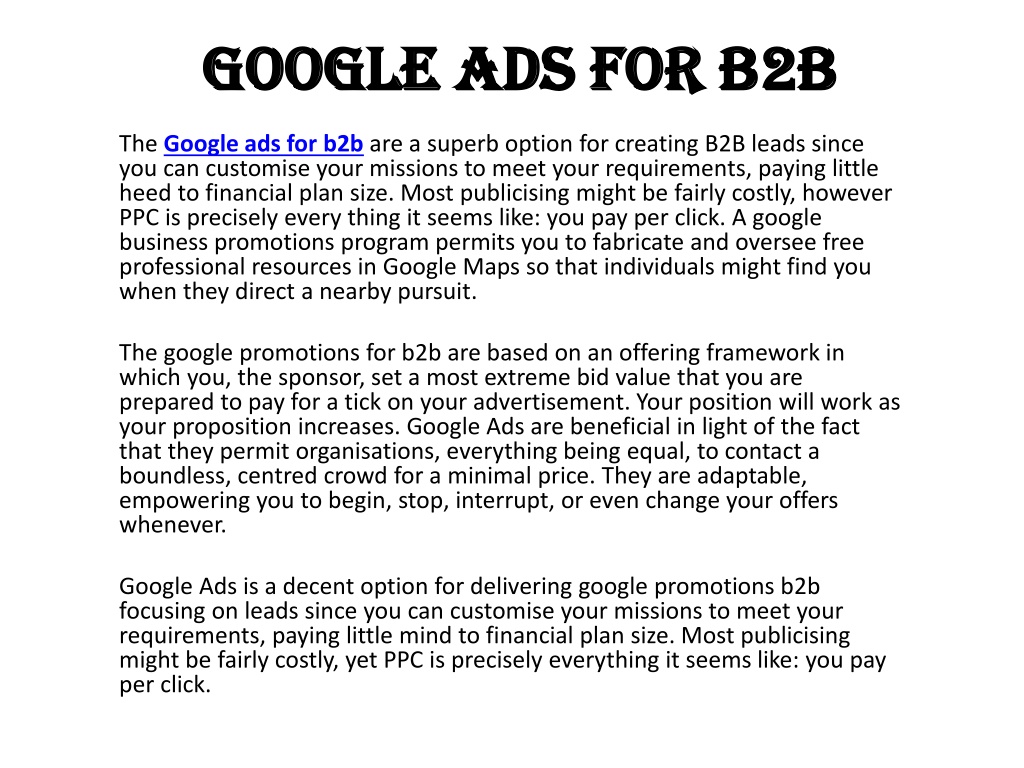 PPT - Google Ads For B2B PowerPoint Presentation, Free Download - ID ...