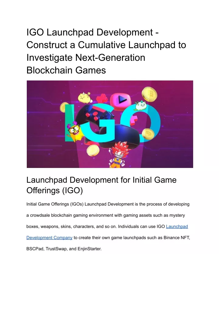 PPT - IGO Launchpad Development - Construct a Cumulative Launchpad to ...