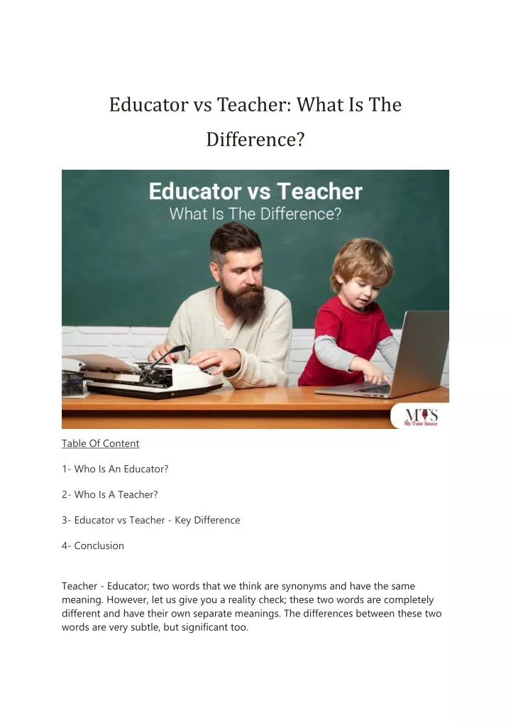 PPT Educator Vs Teacher PowerPoint Presentation Free Download ID 