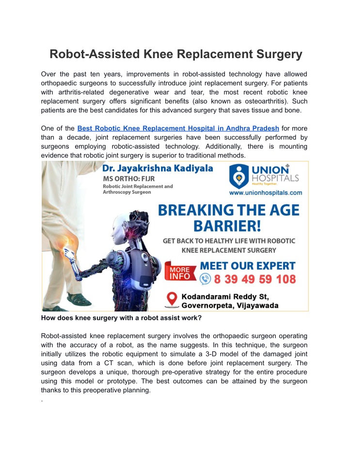 PPT - Robot-Assisted Knee Replacement Surgery PowerPoint Presentation ...