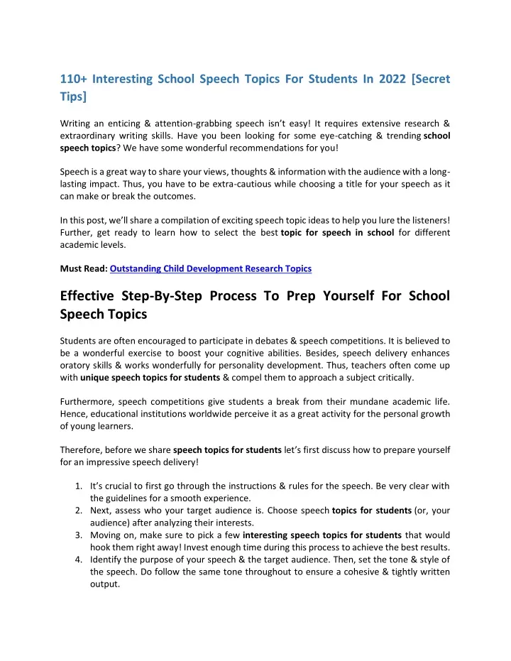 speech topics for secondary school students