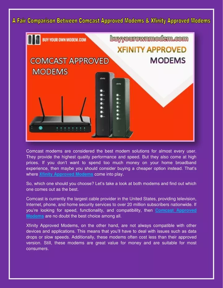 PPT COMCAST APPROVED MODEMS PowerPoint Presentation, free download