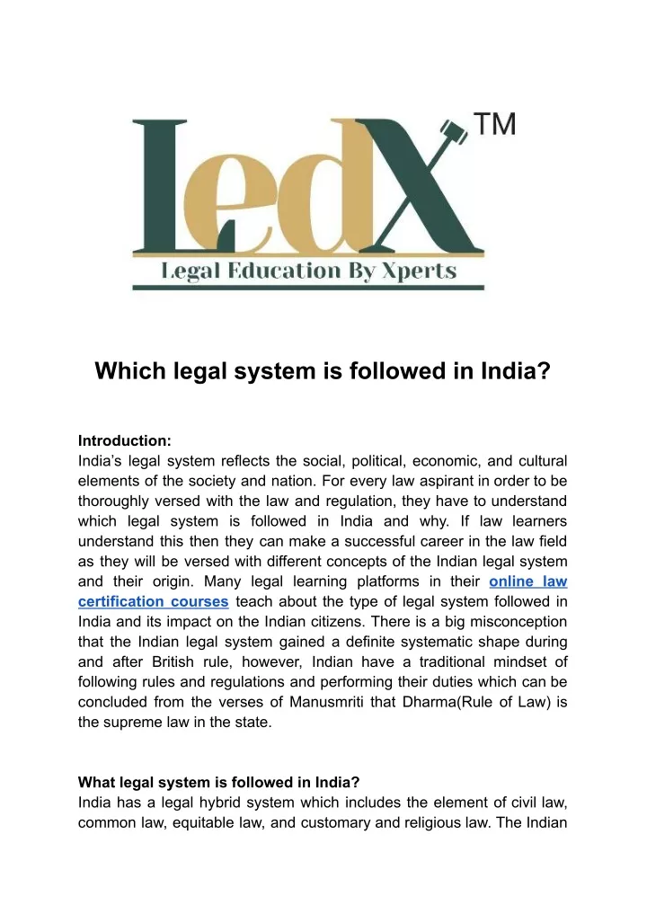 Which Legal System Is Followed In India