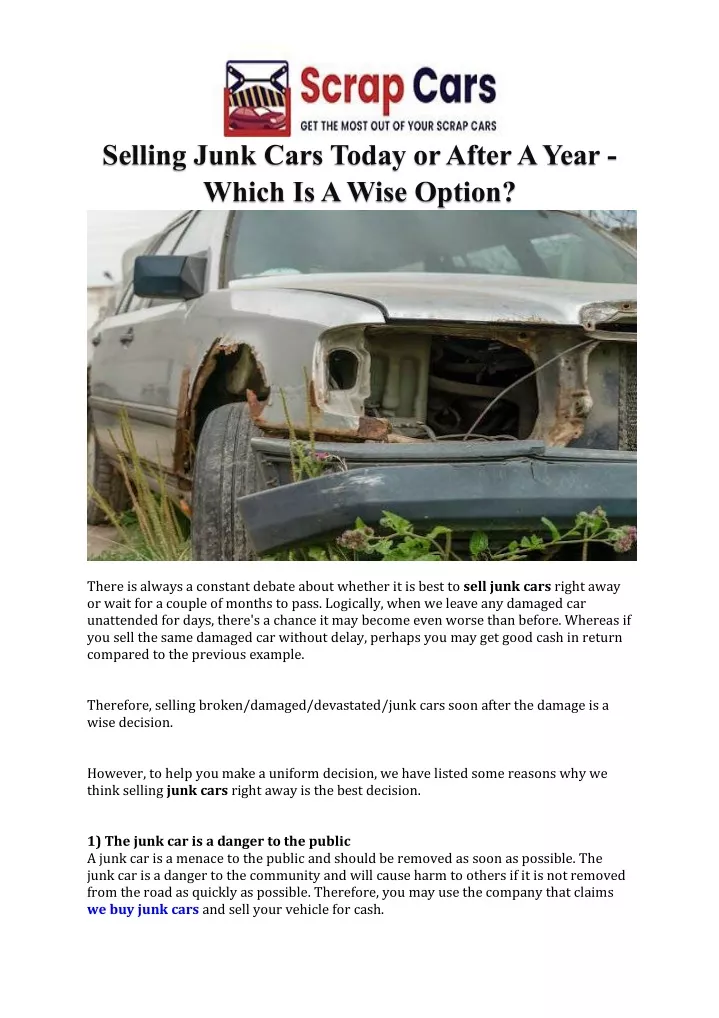 PPT - Selling Junk Cars Today or After A Year- Which Is A Wise Option