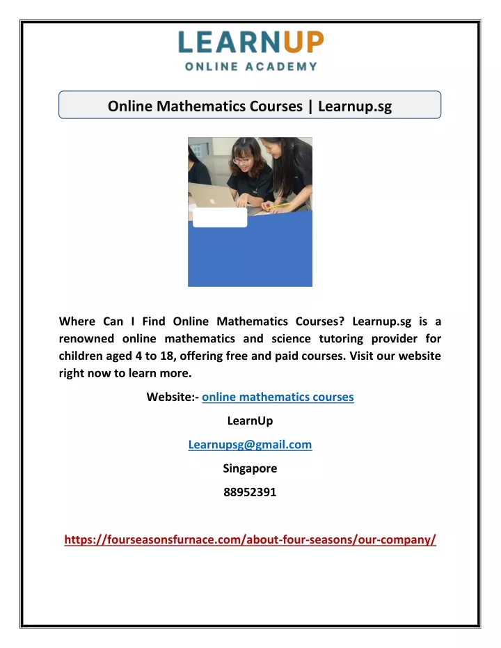 PPT - Online Mathematics Courses | Learnup.sg PowerPoint Presentation ...