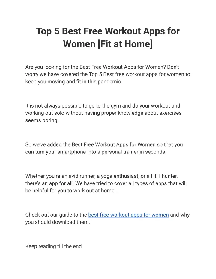 PPT Top 5 Best Free Workout Apps For Women Fit At Home PowerPoint 