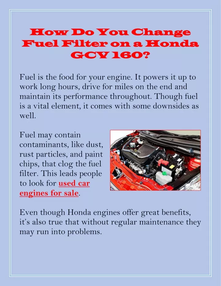 PPT Article How Do You Change Fuel Filter on a Honda GCV160