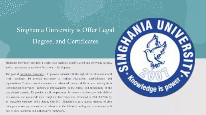 PPT - Singhania University Is Offer Legal Degree, And Certificates ...