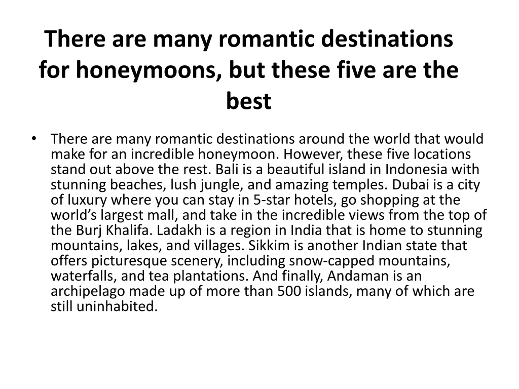 Ppt Top 5 Best Romantic Destination For Honeymoon Powerpoint Presentation Id11524194 5260