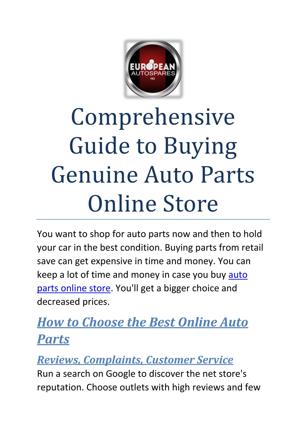 PPT Comprehensive Guide to Buying Genuine Auto Parts Online Store