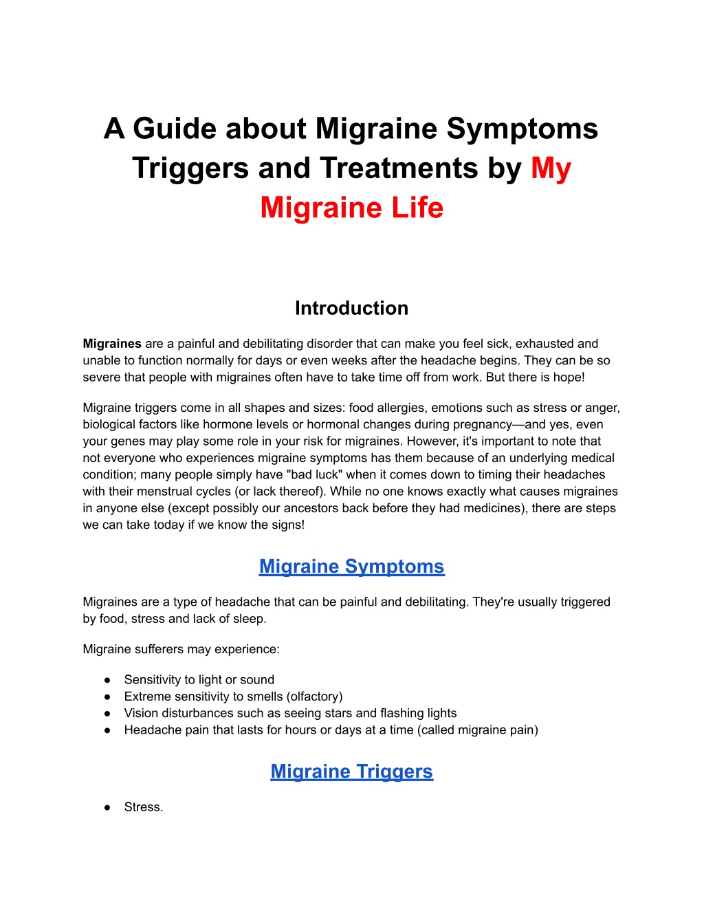 Ppt A Guide About Migraine Symptoms Triggers And Treatments By My Migraine Life Powerpoint