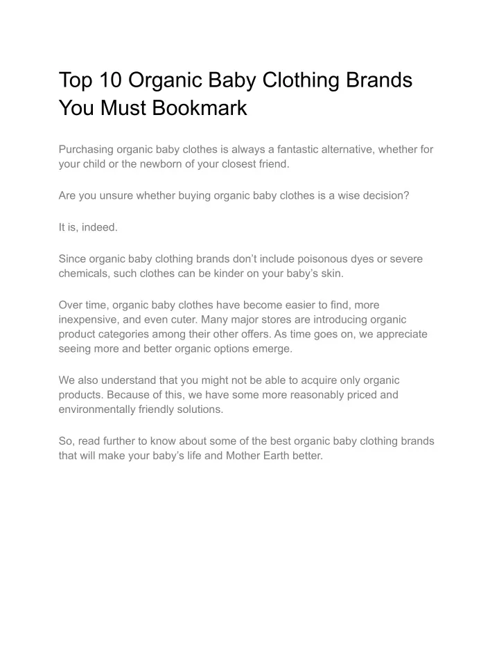 PPT - Top 10 Organic Baby Clothing Brands You Must Bookmark PowerPoint ...