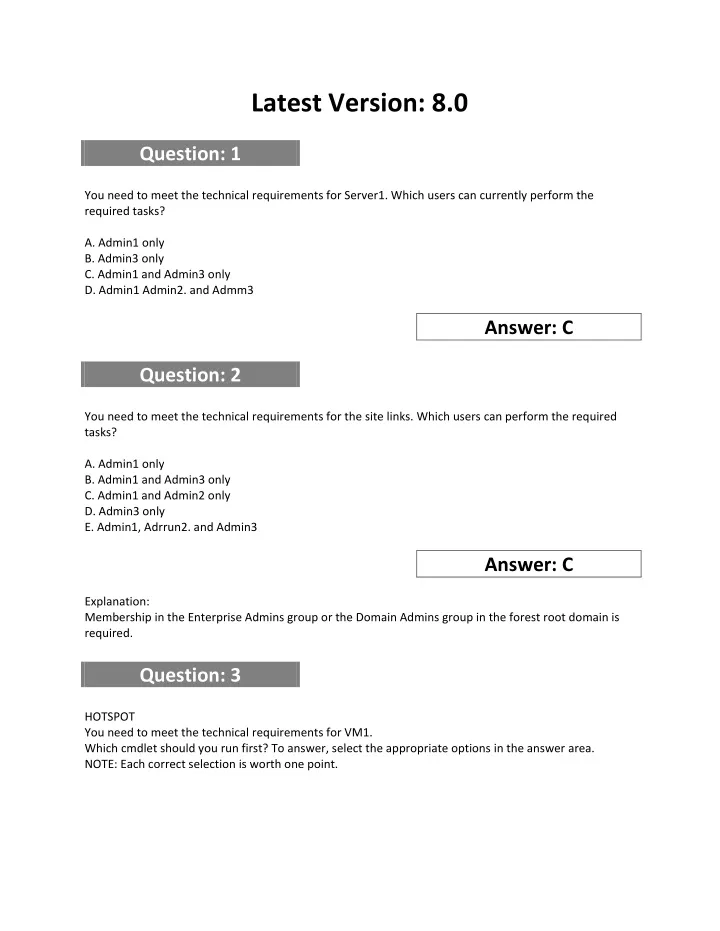 Free Sample AZ-800 Questions