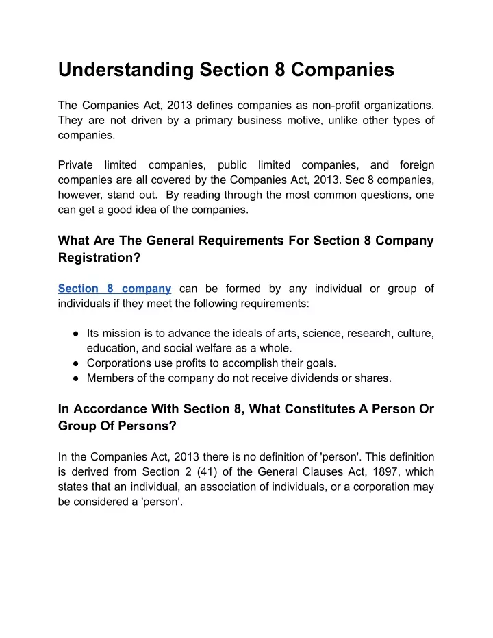 PPT Section 8 Company Registration Fees Section 8 Company