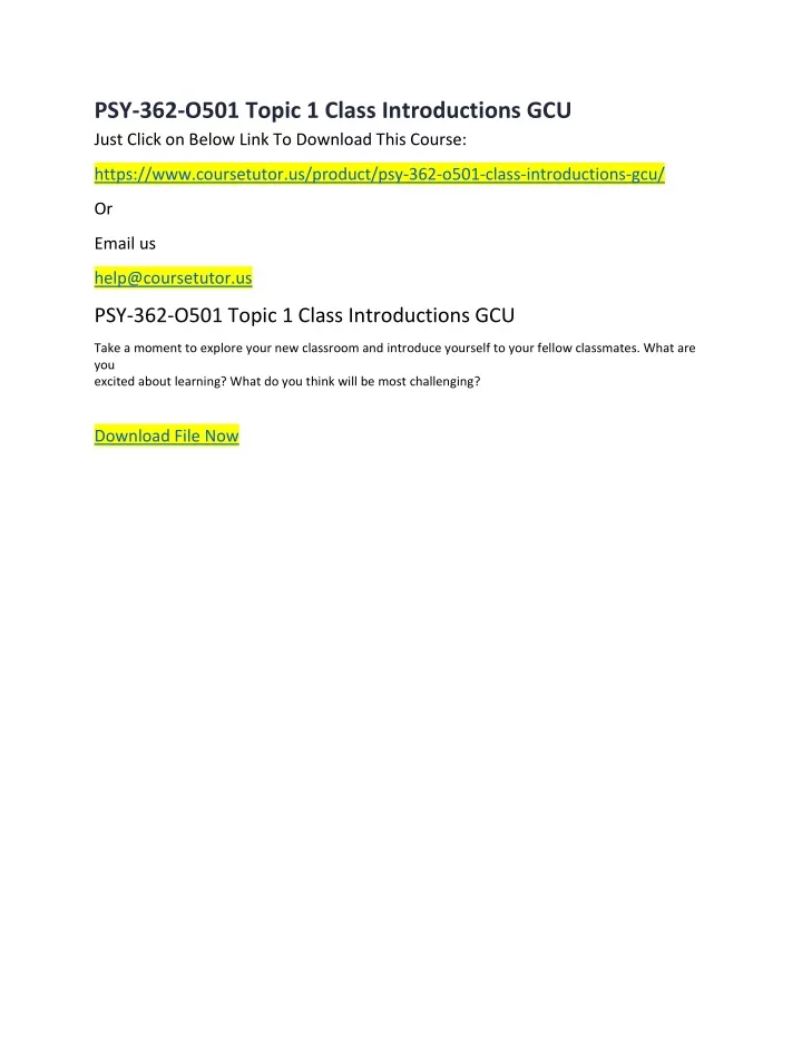 PPT - PSY-362-O501 Topic 1 Class Introductions GCU PowerPoint ...