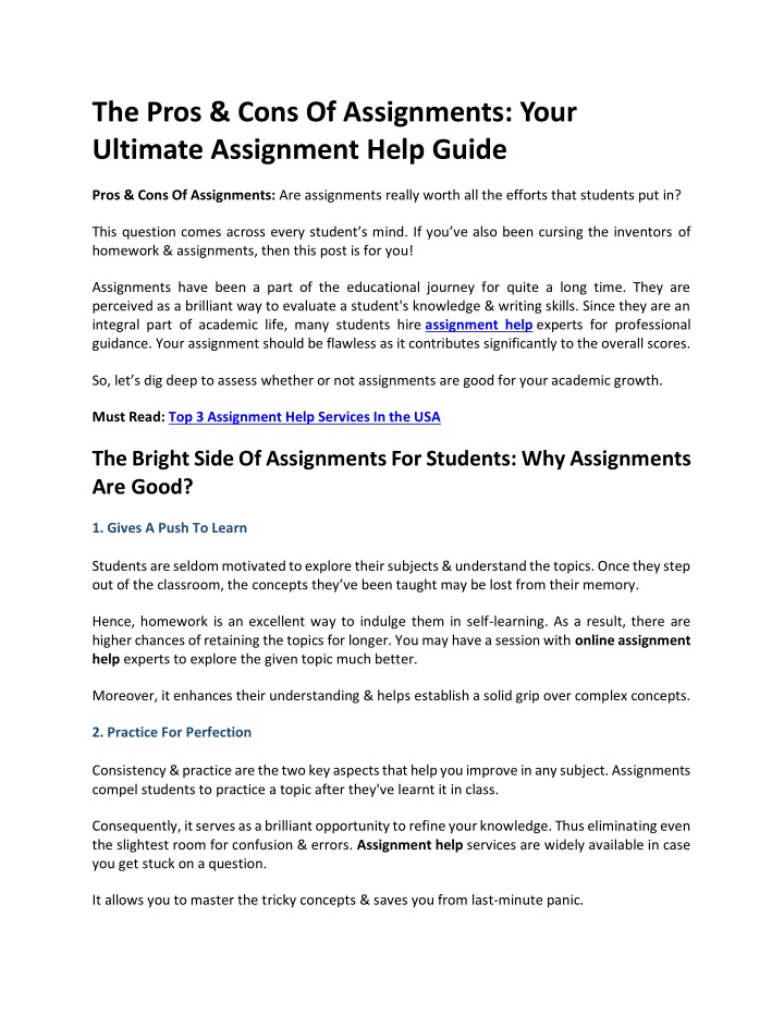 assignment sale pros and cons