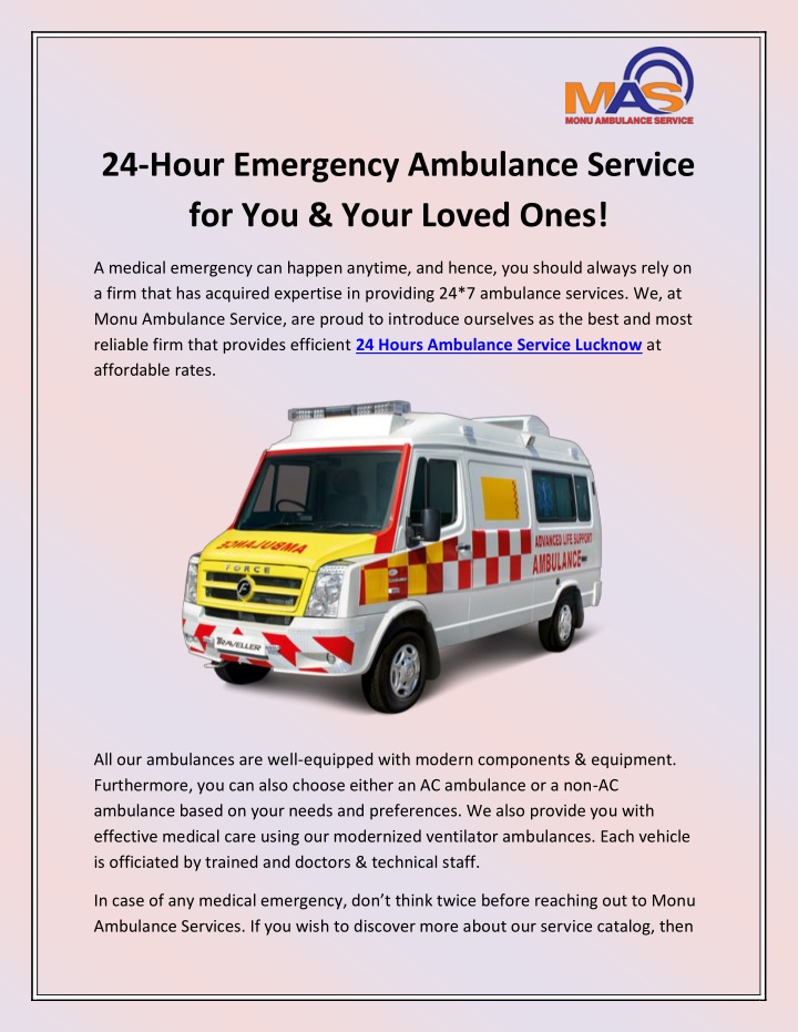 PPT 24 Hours Ambulance Service Lucknow PowerPoint Presentation free