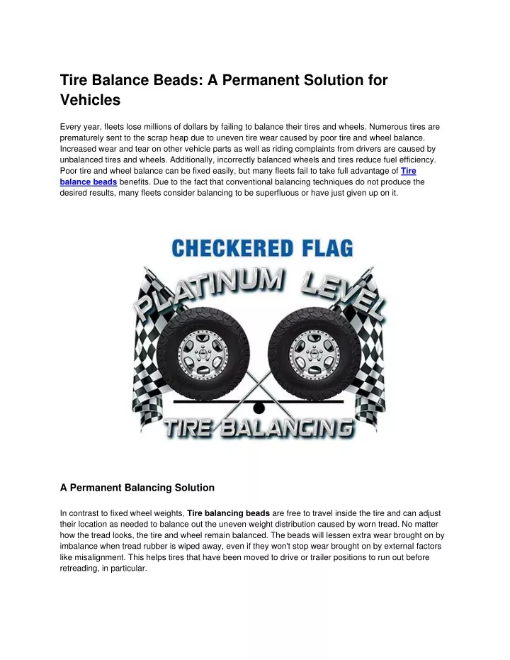 PPT - Balancing beads| Checkered Flag Tire Balance Beads PowerPoint