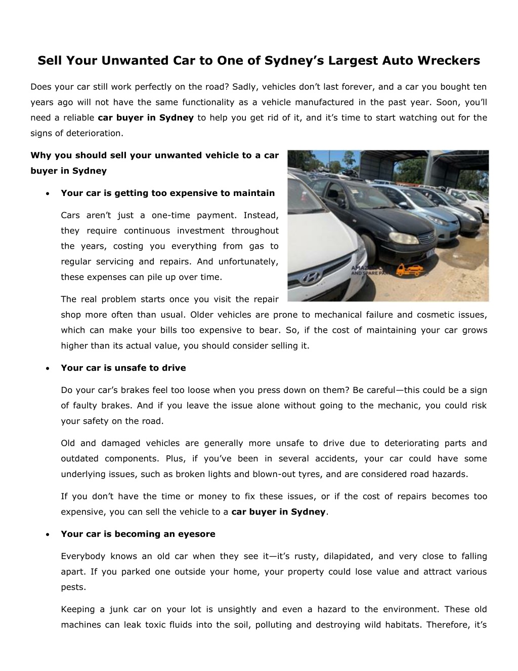 PPT - Sell Your Unwanted Car to One of Sydney’s Largest Auto Wreckers 