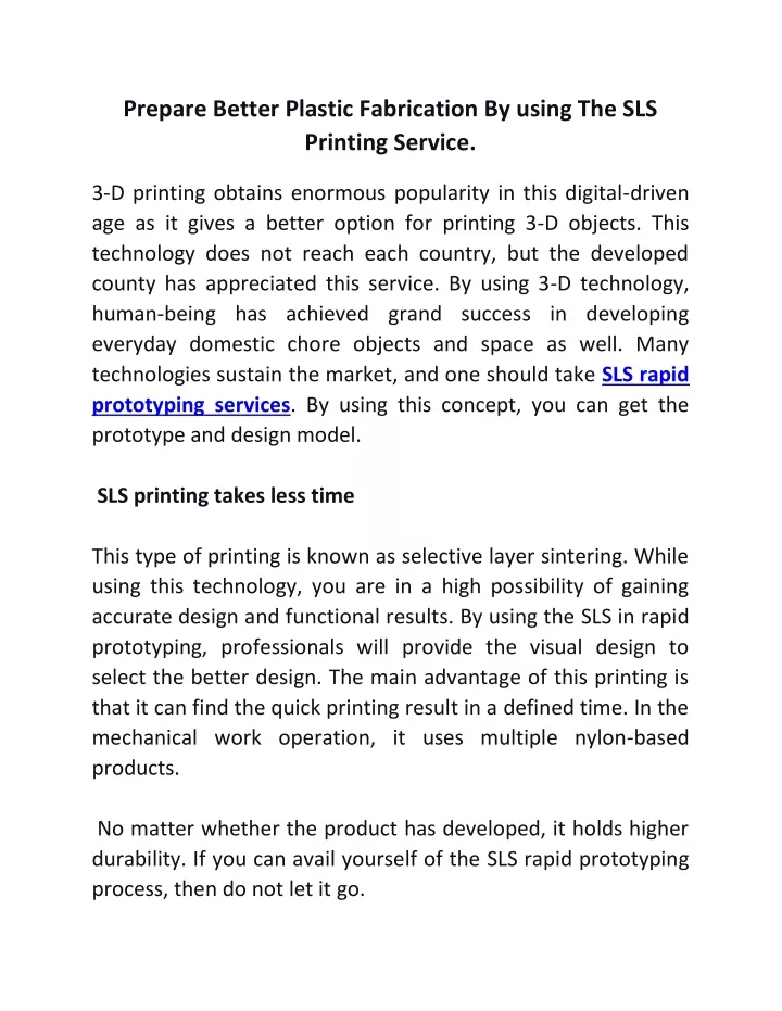 PPT Prepare Better Plastic Fabrication By using The SLS Printing Service PowerPoint