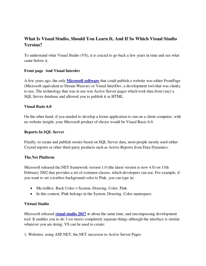 PPT What Is Visual Studio, Should You Learn It, And If So Which Visual Studio Versio