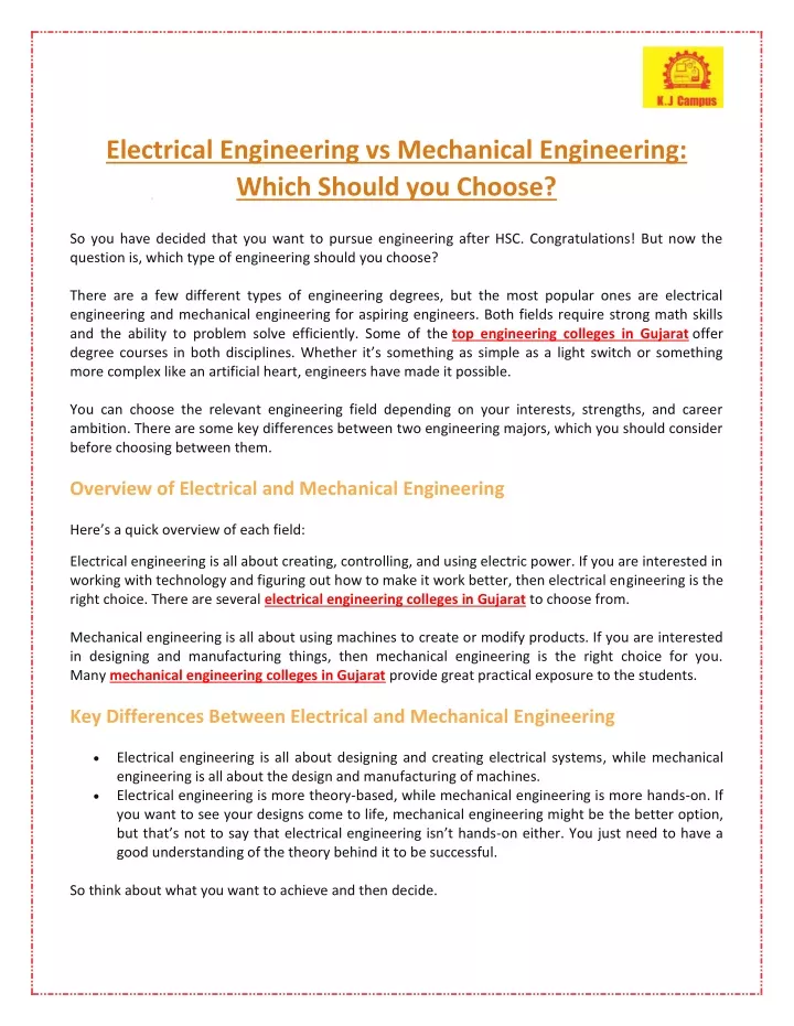 PPT Electrical Engineering vs Mechanical Engineering Which Should you