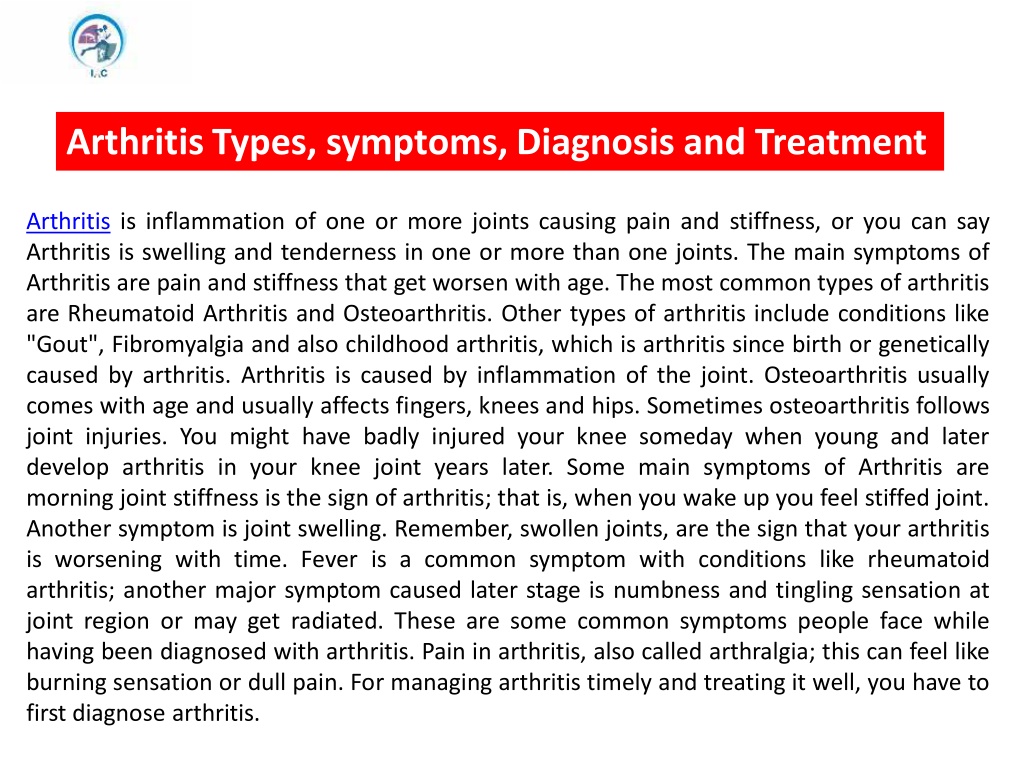 Ppt Arthritis Types Symptoms Diagnosis And Treatment Powerpoint Presentation Id11551065