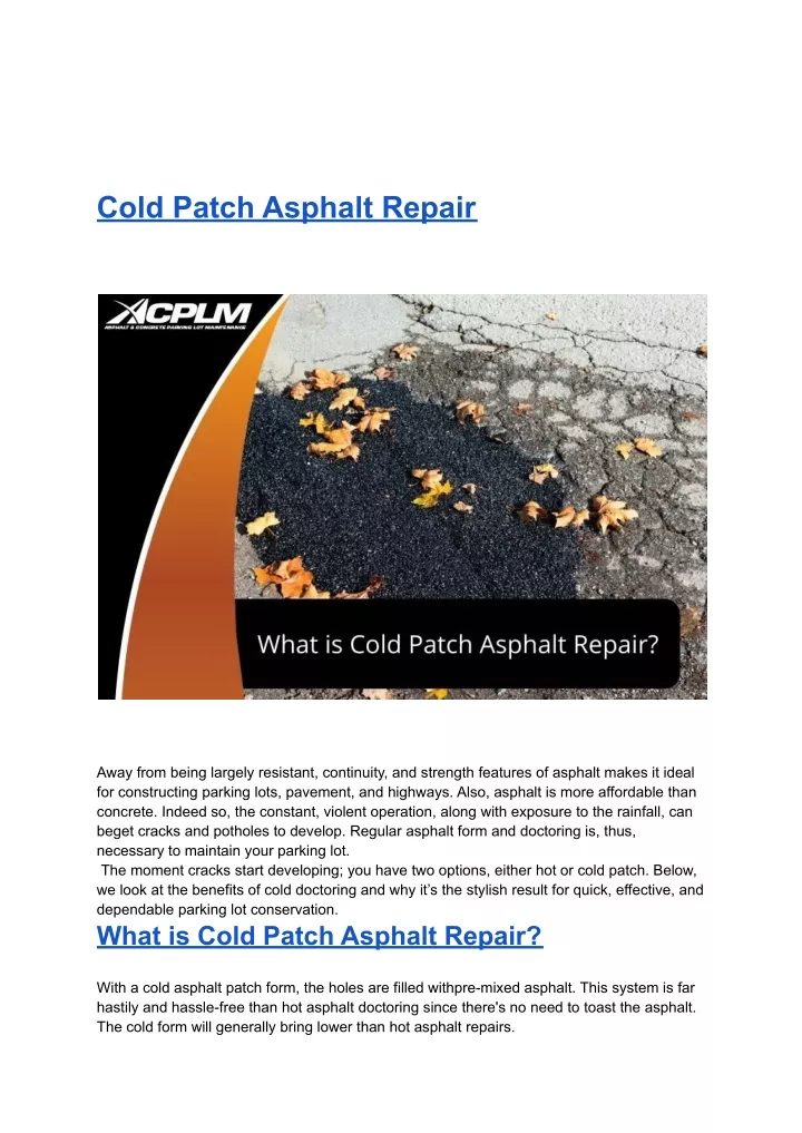 Ppt Cold Patch Asphalt Repair Powerpoint Presentation Free Download Id 11551945