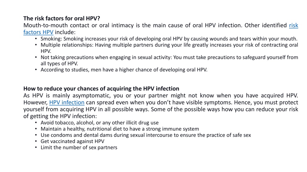 Ppt Mouth And Throat Cancer Hpv Transmission During Oral Sex