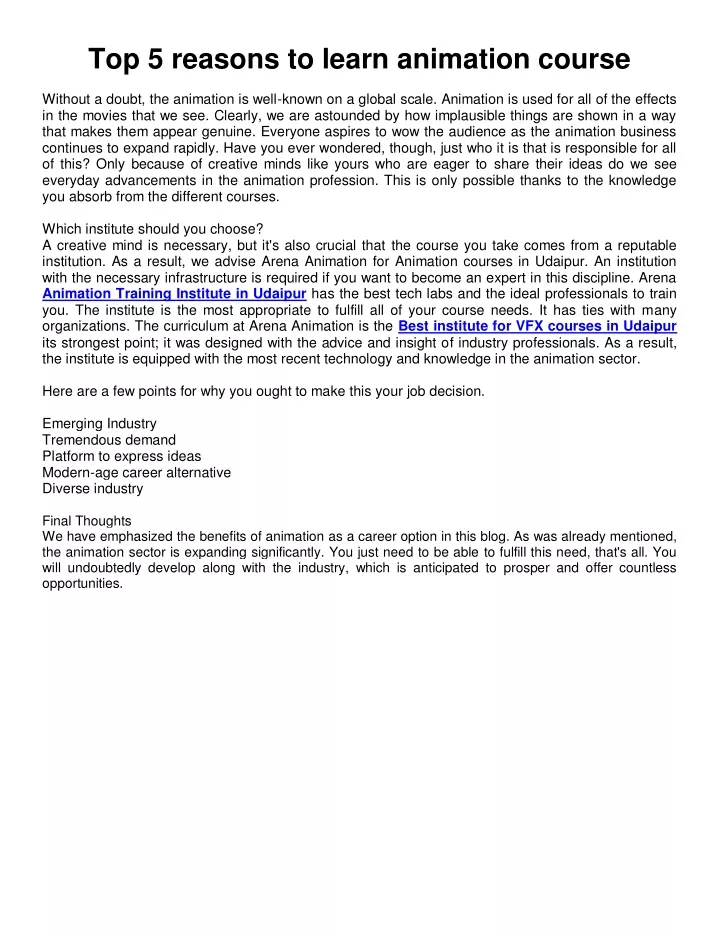 PPT - Top-5-reasons-to-learn-animation-course PowerPoint Presentation ...