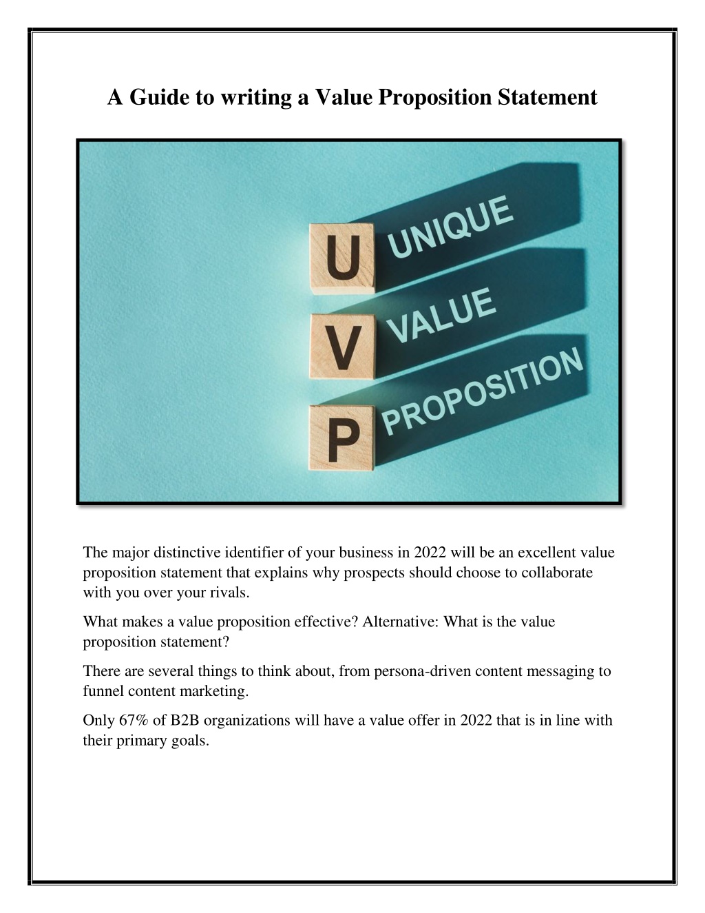PPT - A Guide to writing a Value Proposition Statement PowerPoint ...
