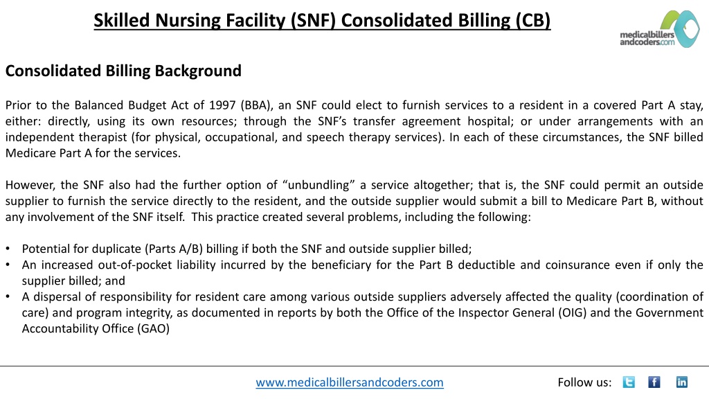 PPT - Skilled Nursing Facility (SNF) Consolidated Billing (CB ...