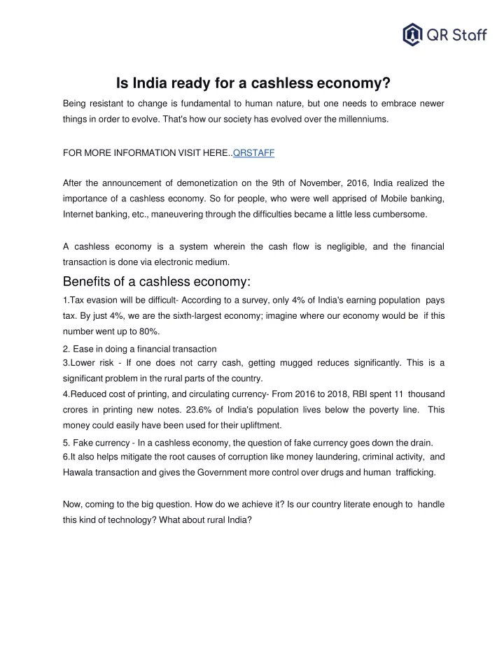 PPT - Is India Ready For A Cashless Economy PowerPoint Presentation ...