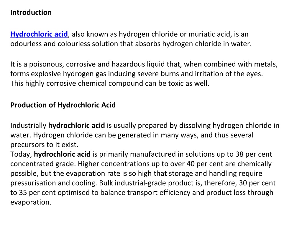 PPT Hydrochloric Acid Suppliers in UAE Hydrochloric Acid