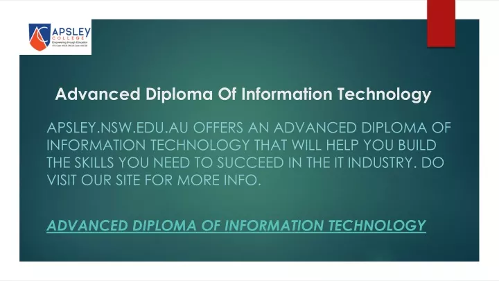 PPT - Advanced Diploma Of Information Technology Apsley.nsw.edu.au ...